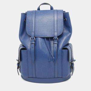 Gucci Blue Leather GG Embossed Backpack