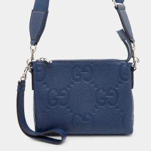 Gucci Jumbo GG Small Blue Leather Messenger Bag