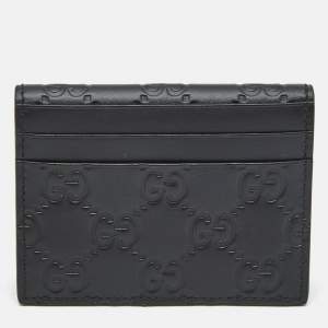 Gucci Black Guccissima Leather Flap Card Case