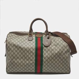 Gucci Beige/Brown GG Supreme Canvas and Leather Large Savoy Duffle Bag