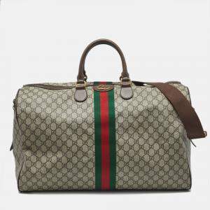 Gucci Beige/Brown GG Supreme Canvas and Leather Large Savoy Duffle Bag