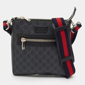 Gucci Black GG Supreme Canvas and Leather Zip Messenger Bag
