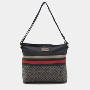 Gucci Navy Blue Diamante Nylon Web Flat Messenger Bag