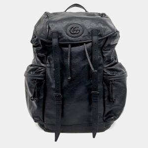 Gucci Black Leather Tonal Double G Backpack