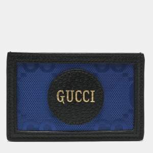 Pre Owned Gucci Blue/Black GG Nylon and Leather Off The Grid Card Case