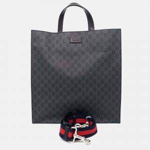 Pre Owned Gucci Soft GG Supreme Black Canvas Tote