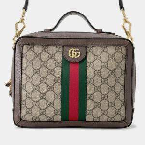 Pre Owned Gucci Ophidia Gg Supreme Shoulder Bag Beige/Brown Pvc Leather