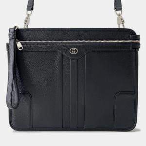 Pre Owned Gucci Interlocking G Messenger Bag Black Leather