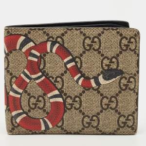 Pre Owned Gucci Beige GG Supreme Canvas Kingsnake Bifold Wallet