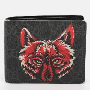 مملوكة مسبقًا Gucci Black GG Supreme Canvas Wolf Print Bifold Wallet