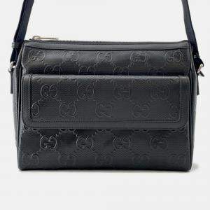 Pre Owned Gucci GG-Embossed Messenger Bag Black Leather