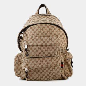 Pre Owned Gucci Runway Model Gg Canvas Backpack Beige Canvas Size Large