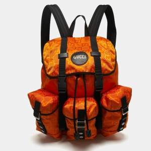 Pre Owned Gucci Orange/Black GG Nylon Off The Grid Backpack