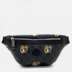Pre Owned Gucci Grey Coated Canvas Tiger GG Belt Bag