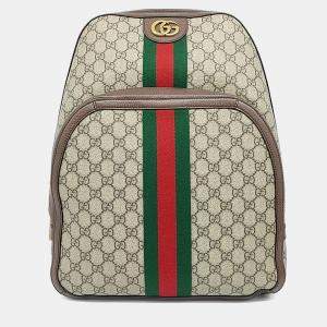 Pre Owned Gucci Beige Brown PVC Ophidia Gg Supreme Backpack Medium