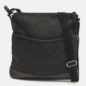 مملوكة مسبقًا حقيبة ماسنجر مسطحة كانفاس GG أسود غوتشي