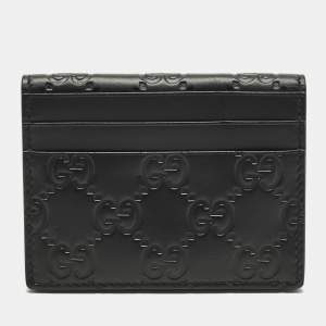 مملوكة مسبقًا Gucci Black Guccissima Leather Bifold Card Holder 
