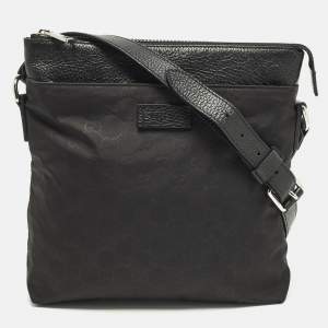 Pre Owned Gucci Black GG Nylon and Leather Messenger Bag