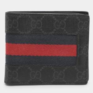 مملوكة مسبقًا Gucci Web Black GG Coated Canvas Fabric Bifold