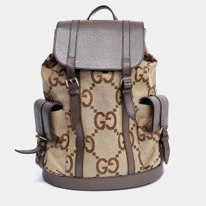 Pre Owned Gucci Beige Multicolor Canvas and Leather Jumbo GG Backpack (678829)