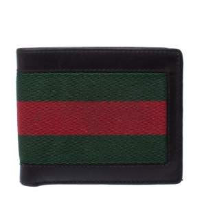 Gucci Brown Web Canvas and Leather Bifold Wallet