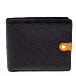 Gucci Black/Mustard GG Microguccissima Leather Bifold Wallet