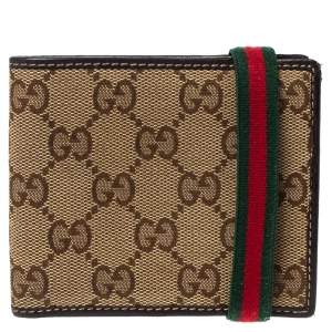 Gucci Beige/Brown GG Canvas and Leather Web Bifold Wallet