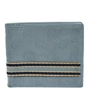Gucci Blue Guccissima Leather Web Bifold Wallet