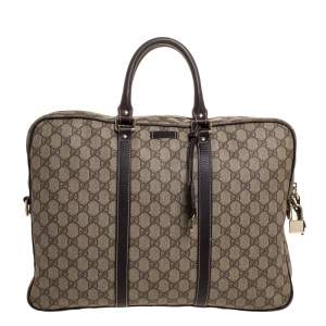 Gucci Beige/Brown GG Supreme Canvas and Leather Briefcase