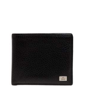 Gucci Black Leather Logo Plaque Bifold Compact Wallet