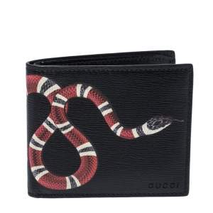 Gucci Black Leather Kingsnake Bifold Wallet