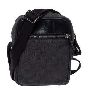 Gucci Black GG Canvas and Leather Messenger Bag