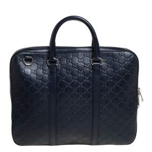 Gucci Navy Blue Guccissima Leather Briefcase