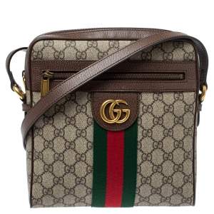 Gucci Brown/Beige GG Supreme Canvas and Leather Small Ophidia Messenger Bag