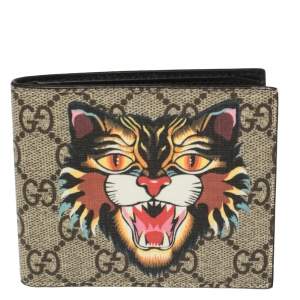 Gucci Beige GG Supreme Canvas Angry Cat Bifold Wallet