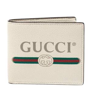 Gucci Off White Leather Logo Bifold Wallet 