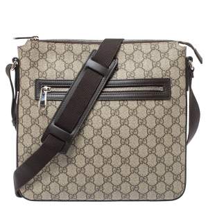Pre Owned Gucci Ebony/Beige GG Supreme Canvas and Leather Messenger Bag