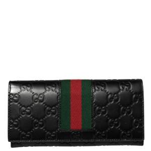 Gucci Black Guccissima Leather Web Wallet
