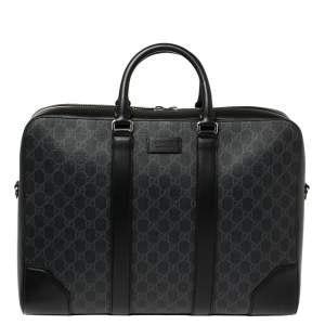 Gucci Black/Grey GG Supreme Canvas and Leather Large Briefcase