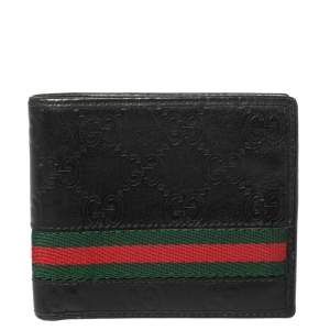 Gucci Black Guccissima Leather Web Bifold Wallet