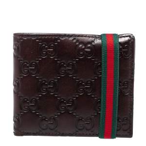 Gucci Dark Brown Guccissima Leather Web Detail Bifold Wallet