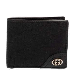 Gucci Black GG Canvas and Leather GG Interlocking Bifold wallet