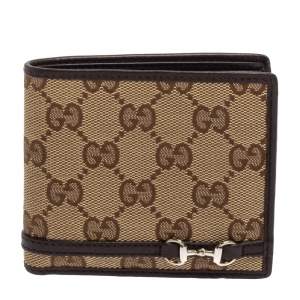 Gucci Beige/Ebony GG Canvas and Leather Horsebit Bifold Wallet