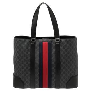 Gucci Black/Grey GG Supreme Canvas and Leather Web Tote 