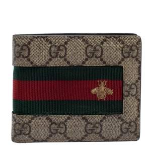 Gucci Beige GG Supreme Canvas Signature Web Bifold Wallet 