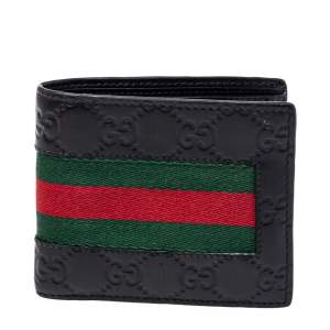 Gucci Black Guccissima Leather Web Bifold Wallet