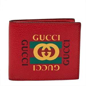 Gucci Red Leather Logo Bifold Wallet