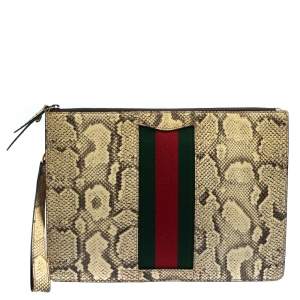 Gucci Beige Python Web Clutch Bag