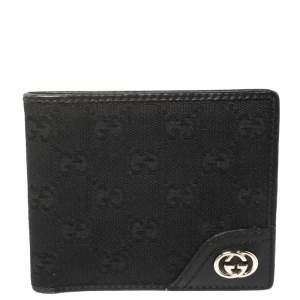 Gucci Black Leather and Canvas Interlocking G Bifold Wallet