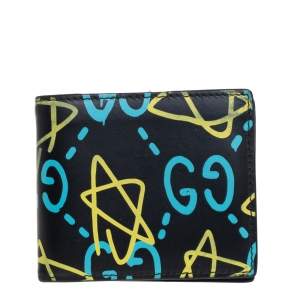 Gucci Black Leather GG Ghost Bifold Wallet